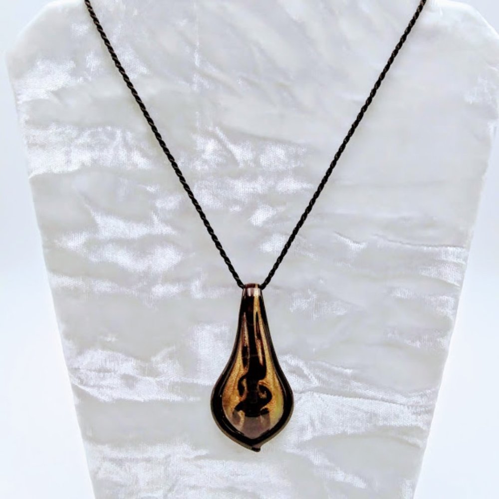 * LAMPWORK ART GLASS TEARDROP PENDANT NECKLACE*HANDCRAFTED*